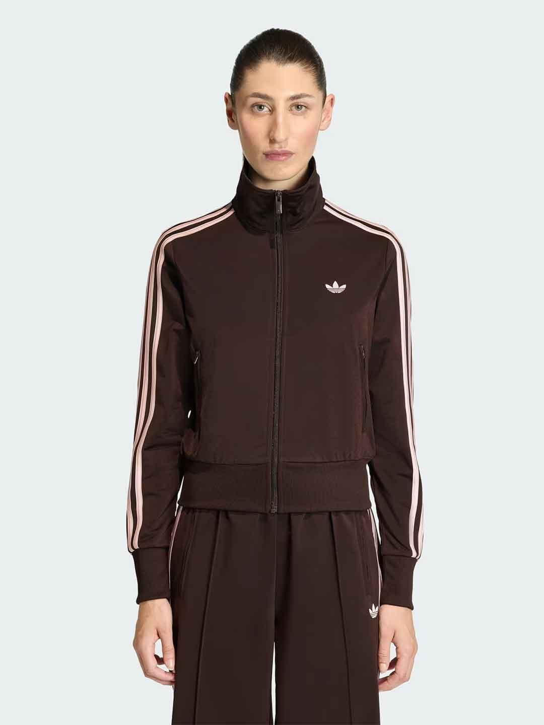 Adidas Firebird felpa marrone con bande rosa
