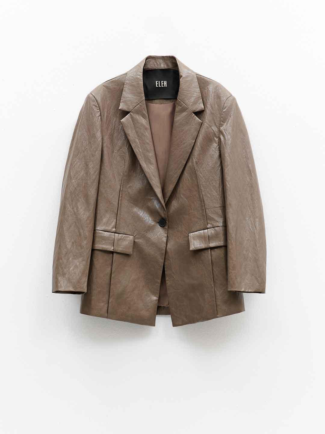 Eleh giacca marrone in pelle