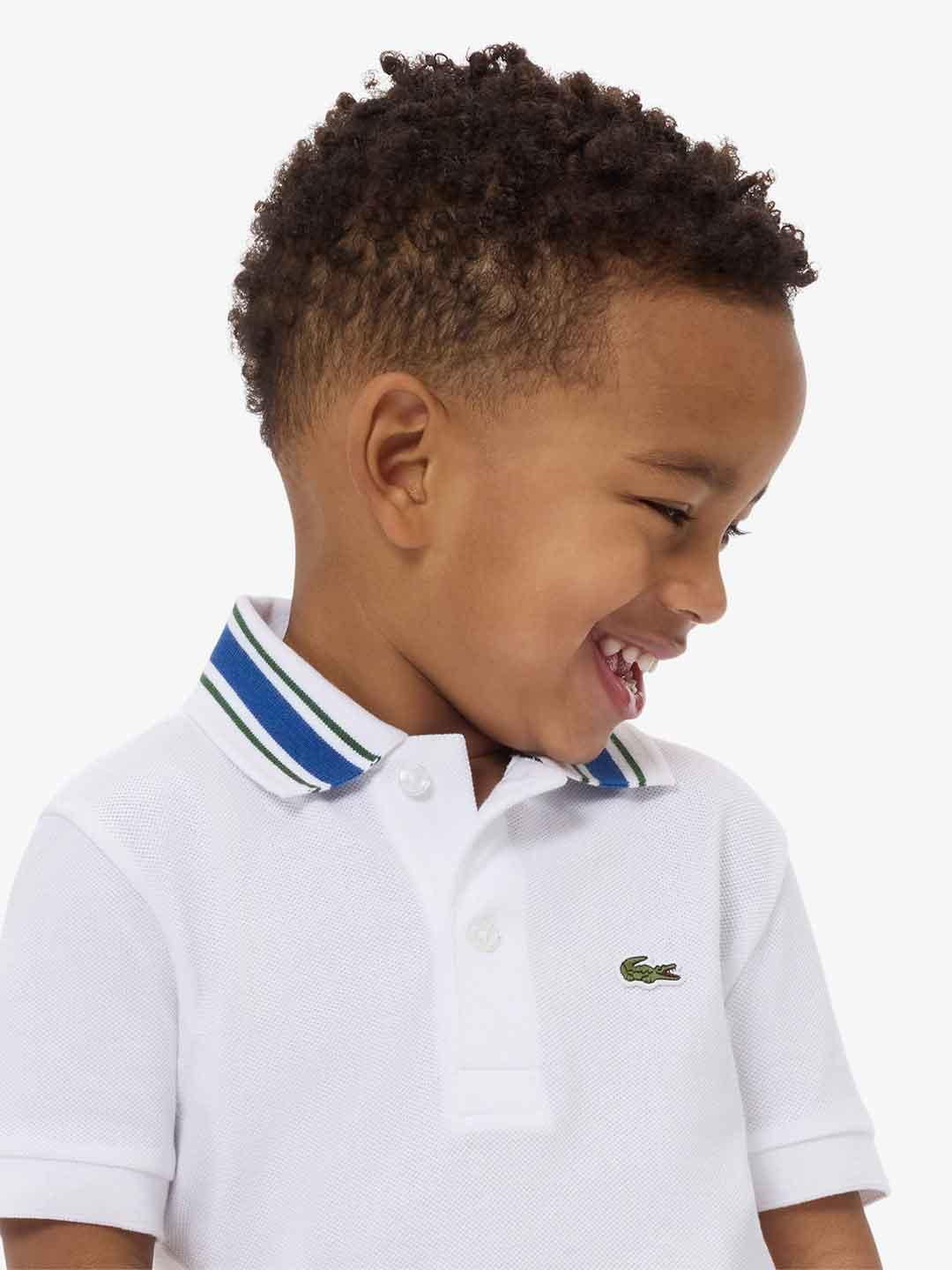 Lacoste t-shirt kids bianco con colletto blu