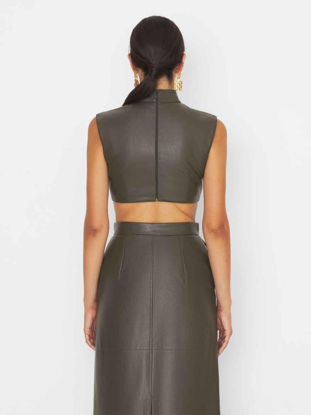 Silence top verde in pelle