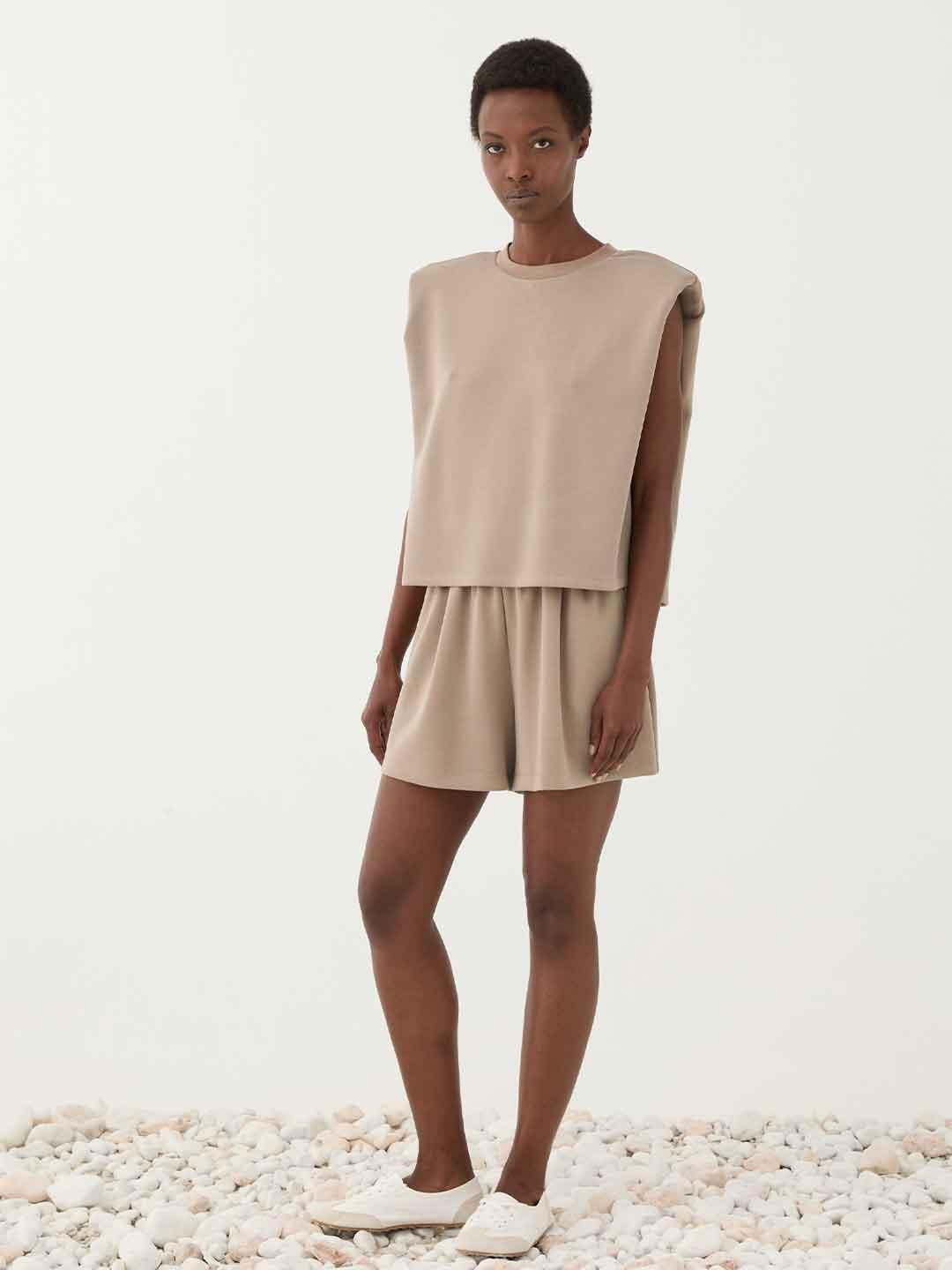Eleh t-shirt beige con spalline