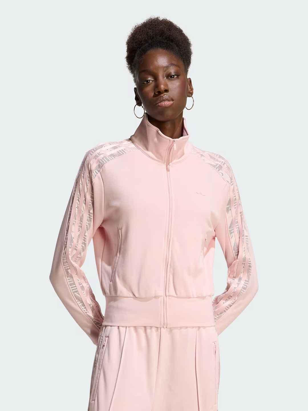 Adidas Firebird felpa rosa con bande ricamate