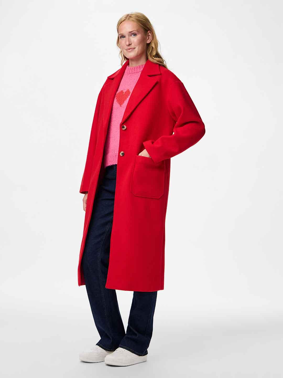 Pieces cappotto rosso lungo