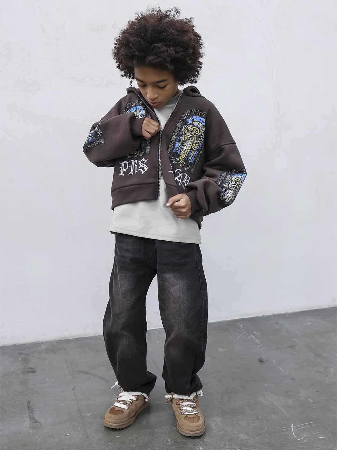 Present Day felpa kids marrone con zip