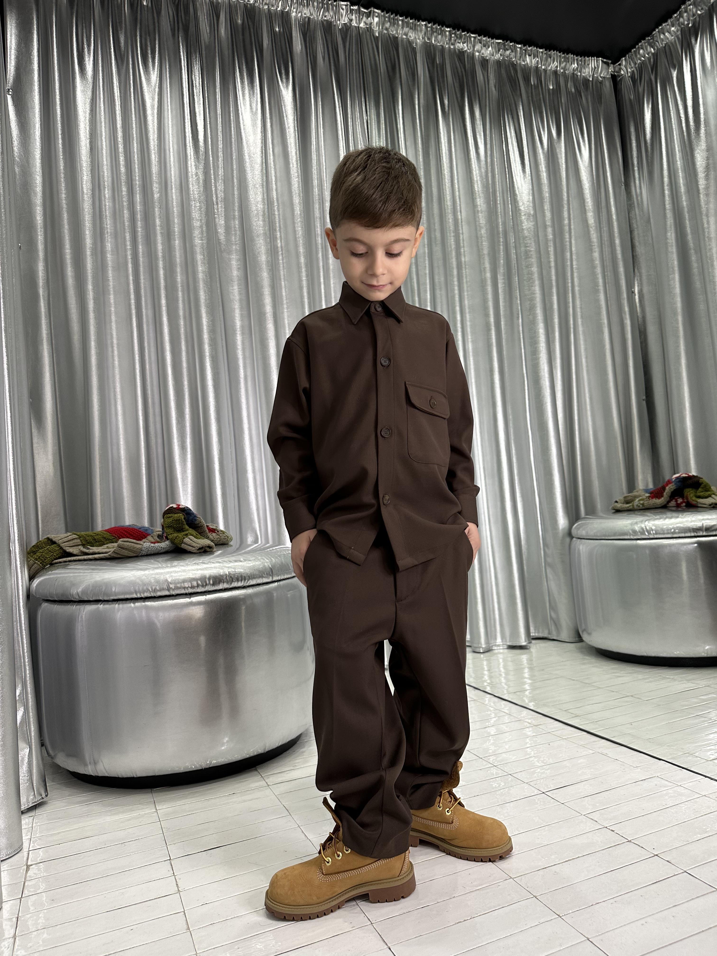 I'm Brian camicia kids marrone con taschino