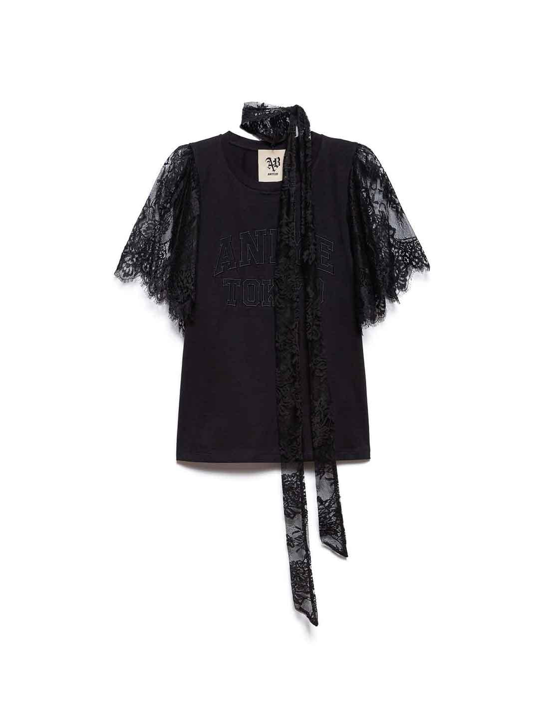 Aniye By Urban Tokyo t-shirt nero con manica in merletto