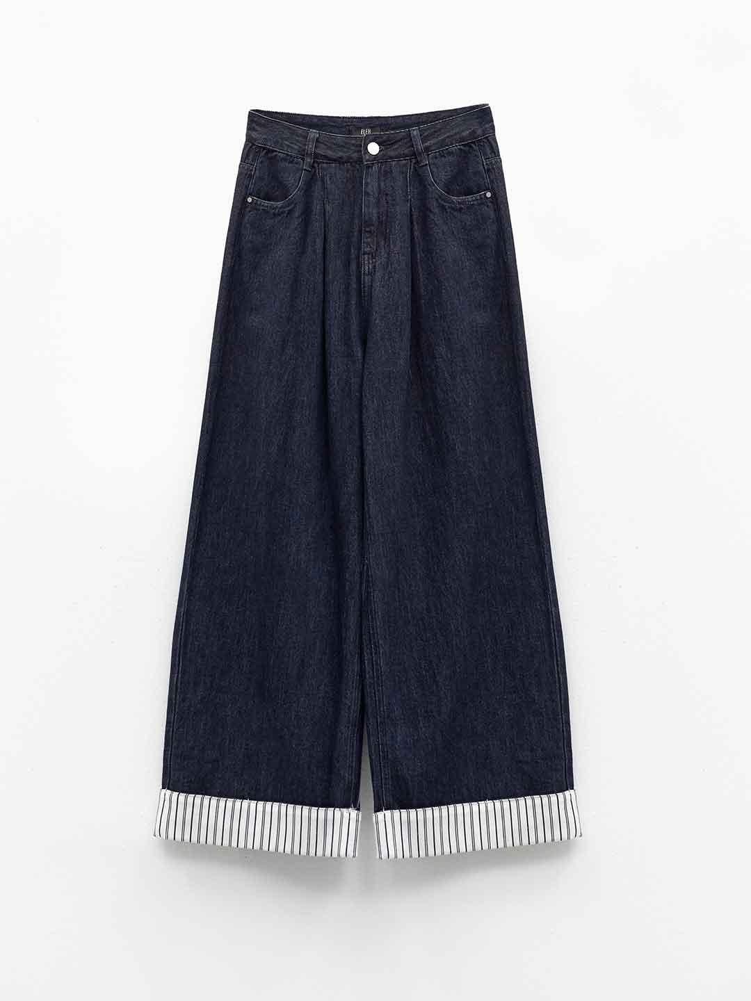 Eleh jeans blu con piegone a righe