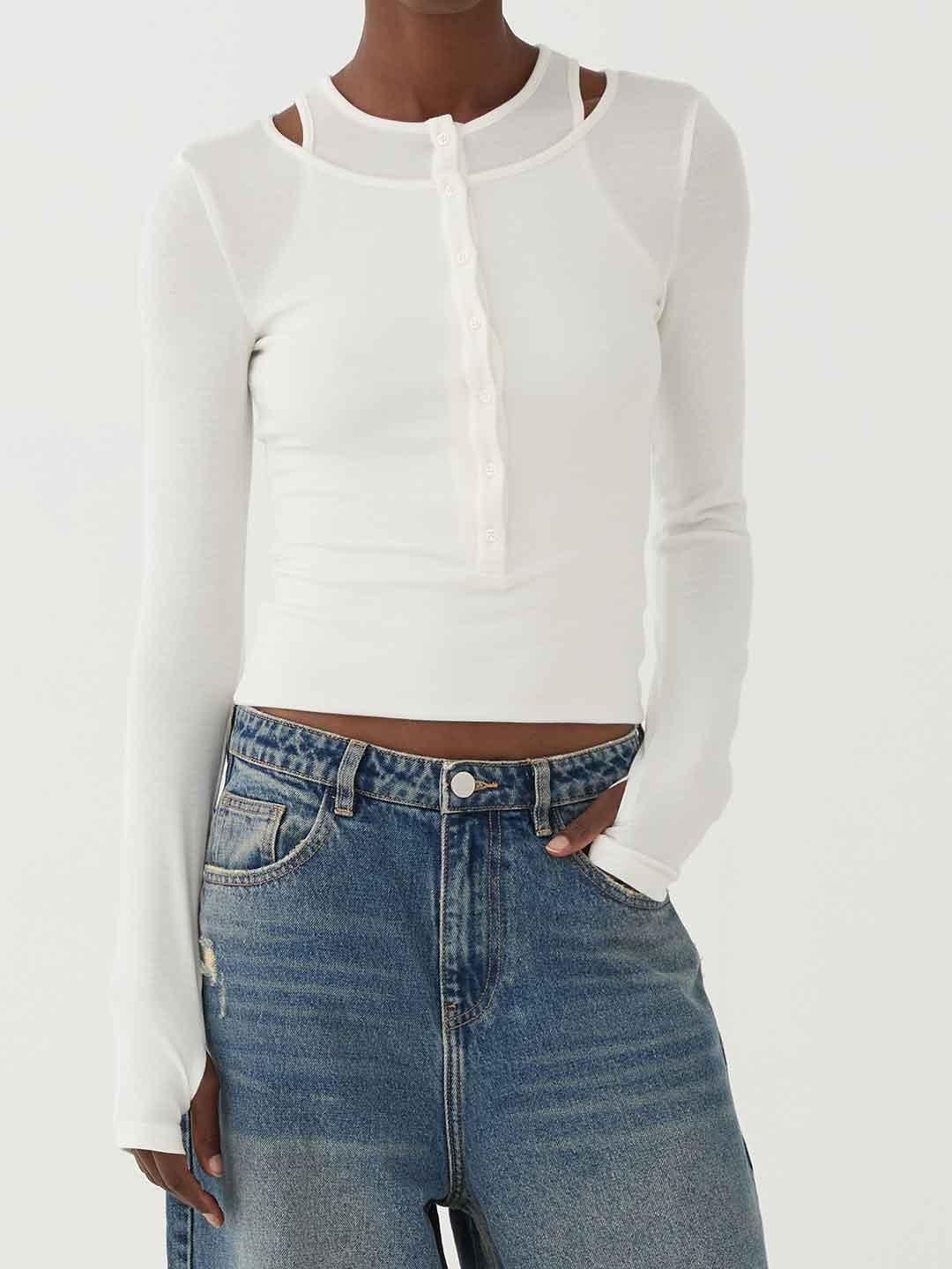 Eleh t-shirt bianco manica lunga