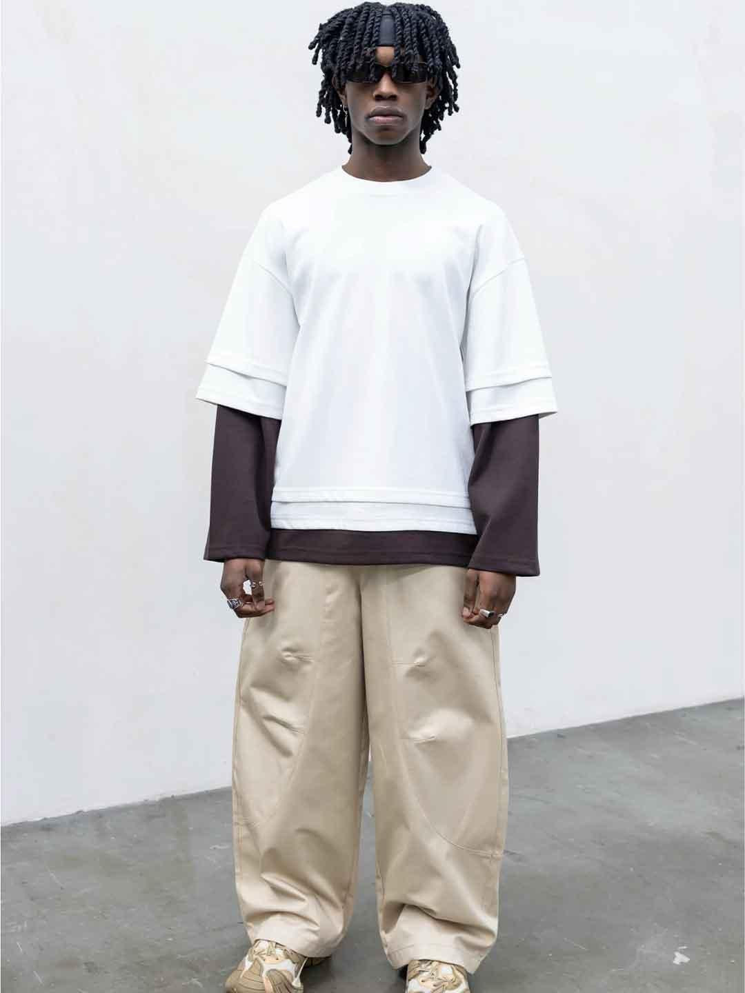 Present Day Long Triple t-shirt bianco e marrone