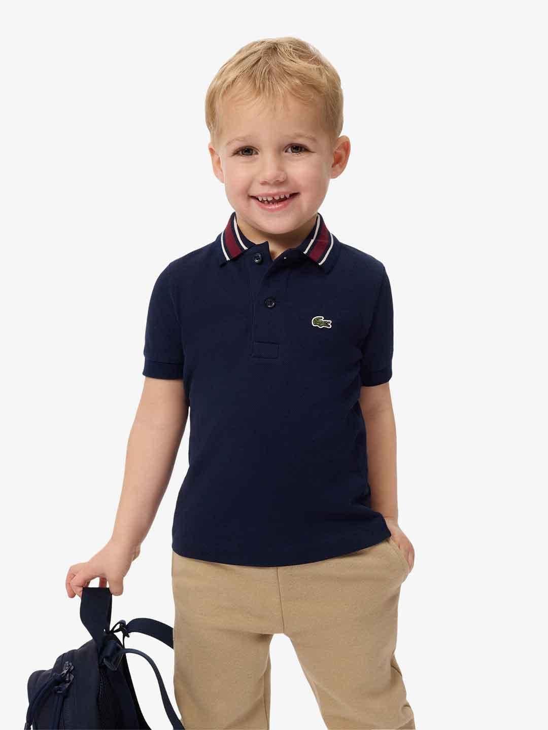 Lacoste t-shirt kids blu con colletto bordeaux