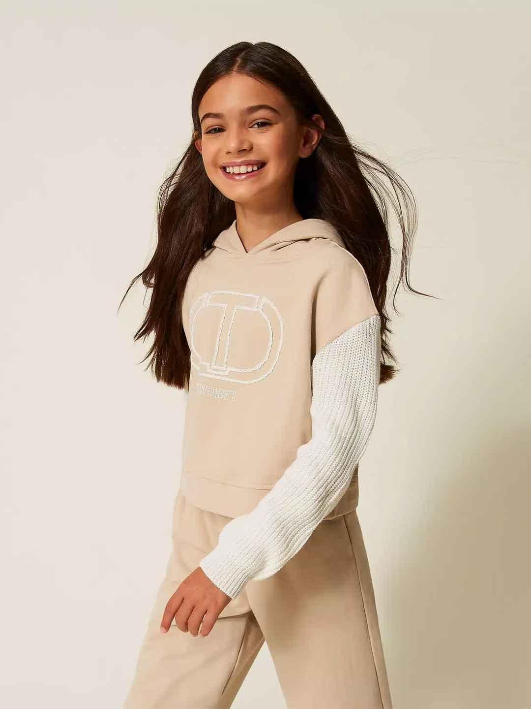 Twinset felpa kids beige con cappuccio