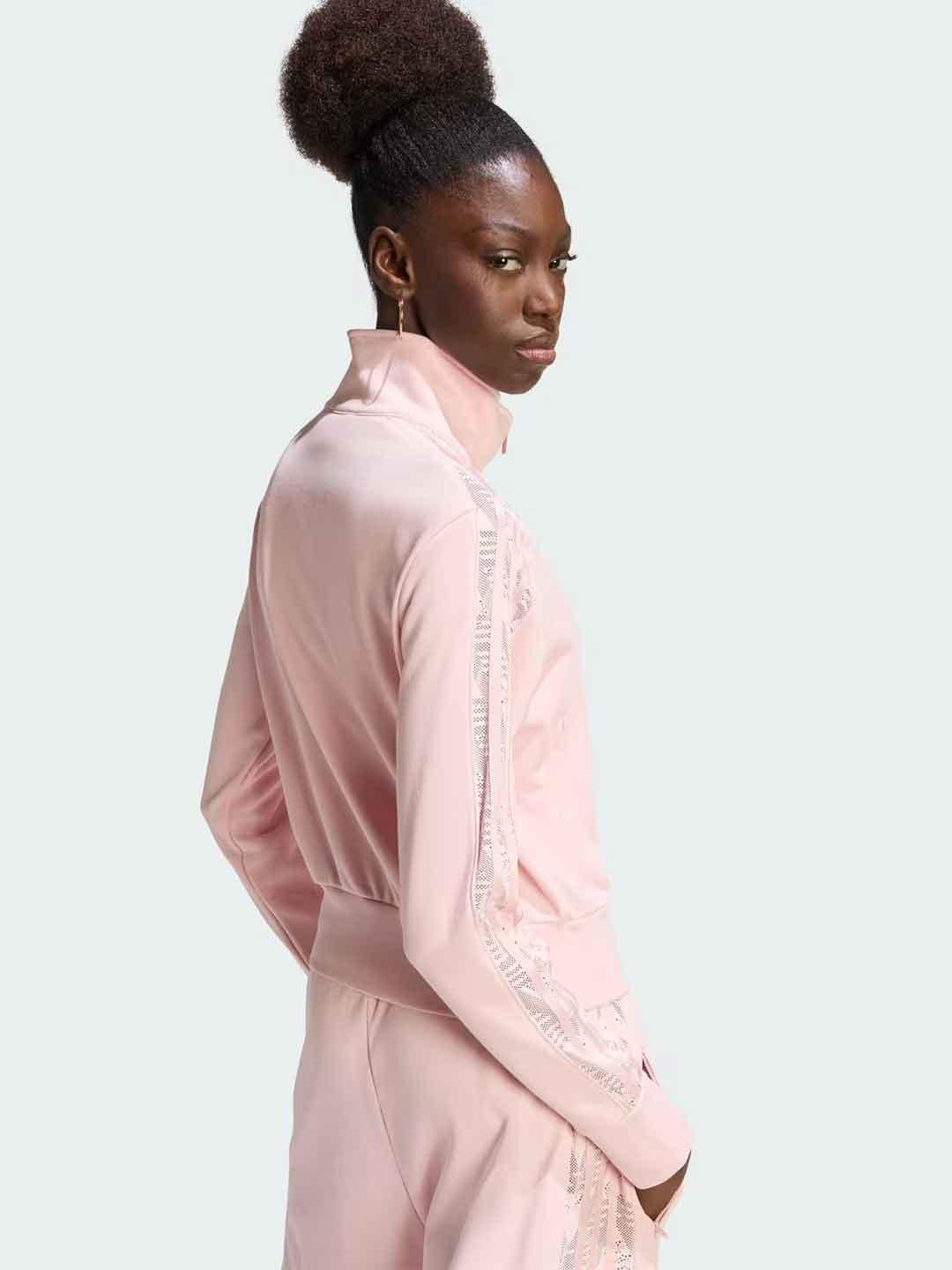 Adidas Firebird felpa rosa con bande ricamate