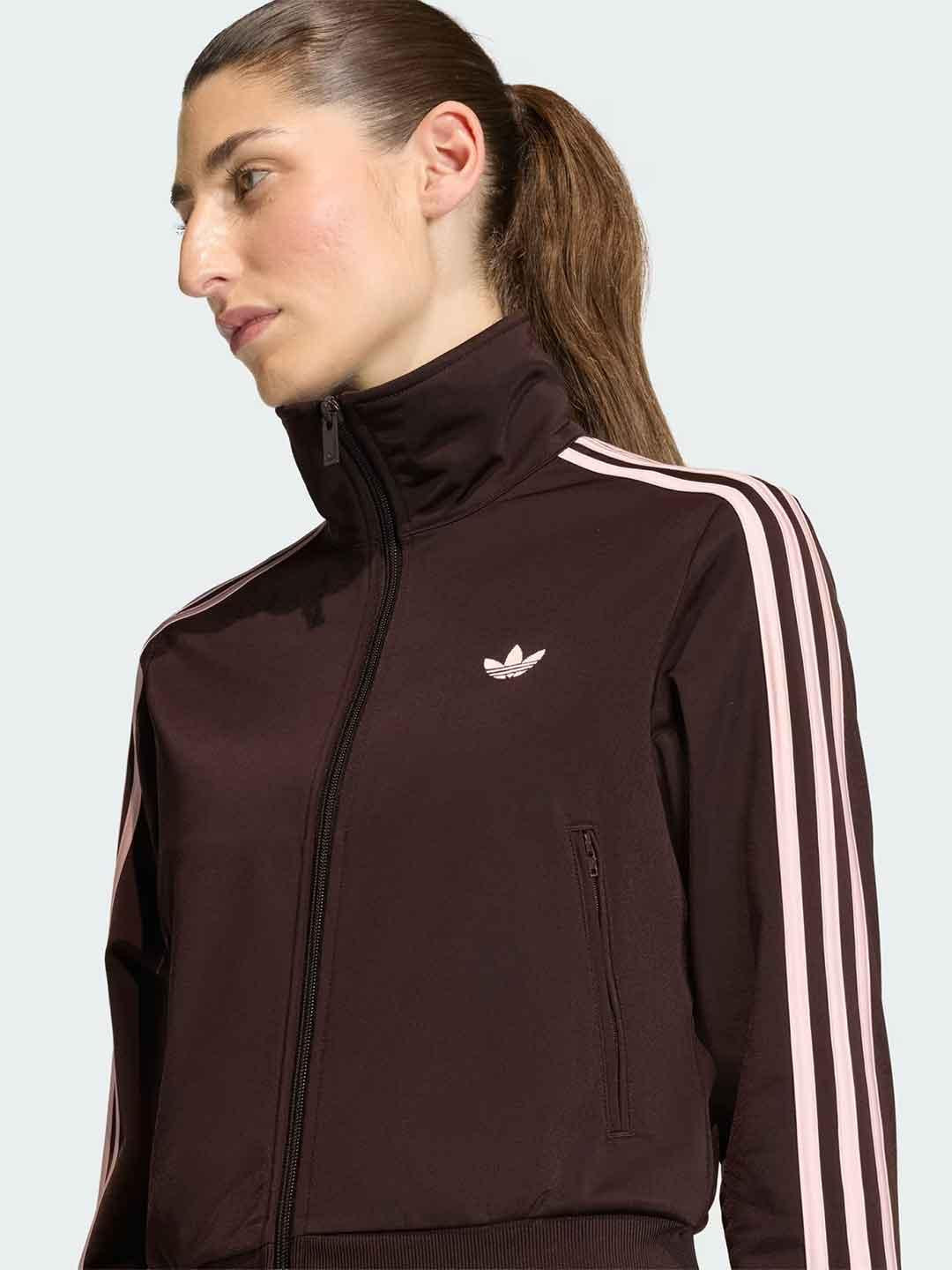Adidas Firebird felpa marrone con bande rosa