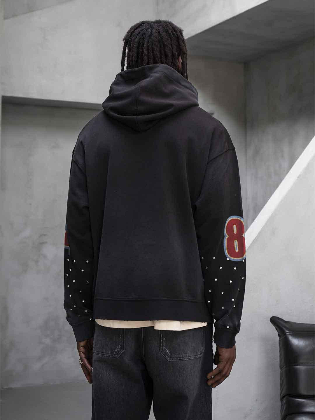 Black Island felpa nero con cappuccio e strass