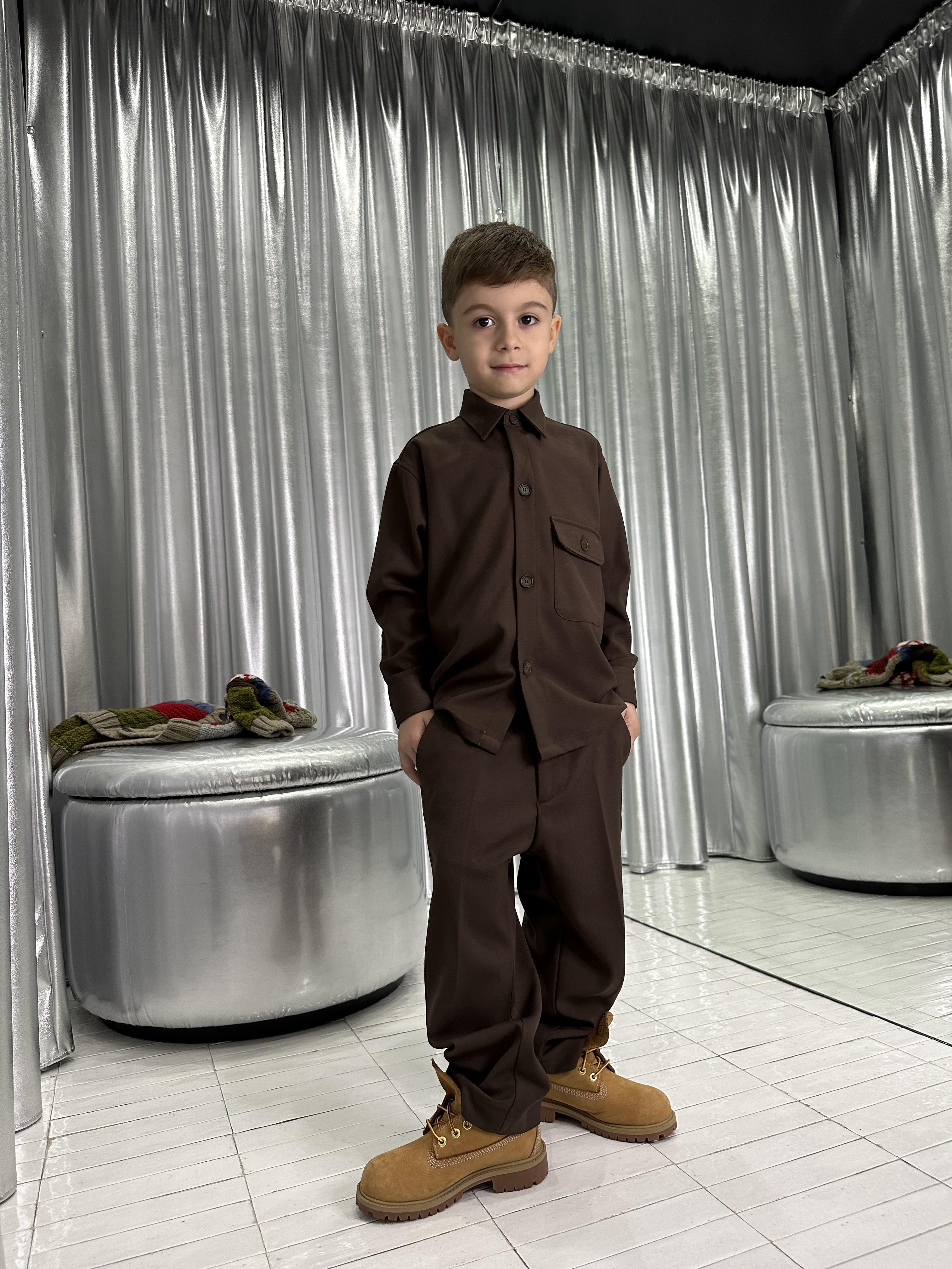 I'm Brian camicia kids marrone con taschino