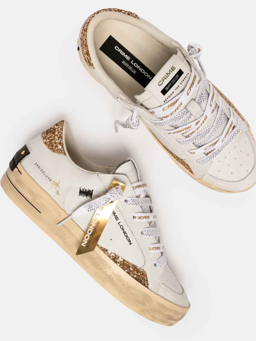 Crime Sk8 Deluxe sneakers bianco con glitter oro