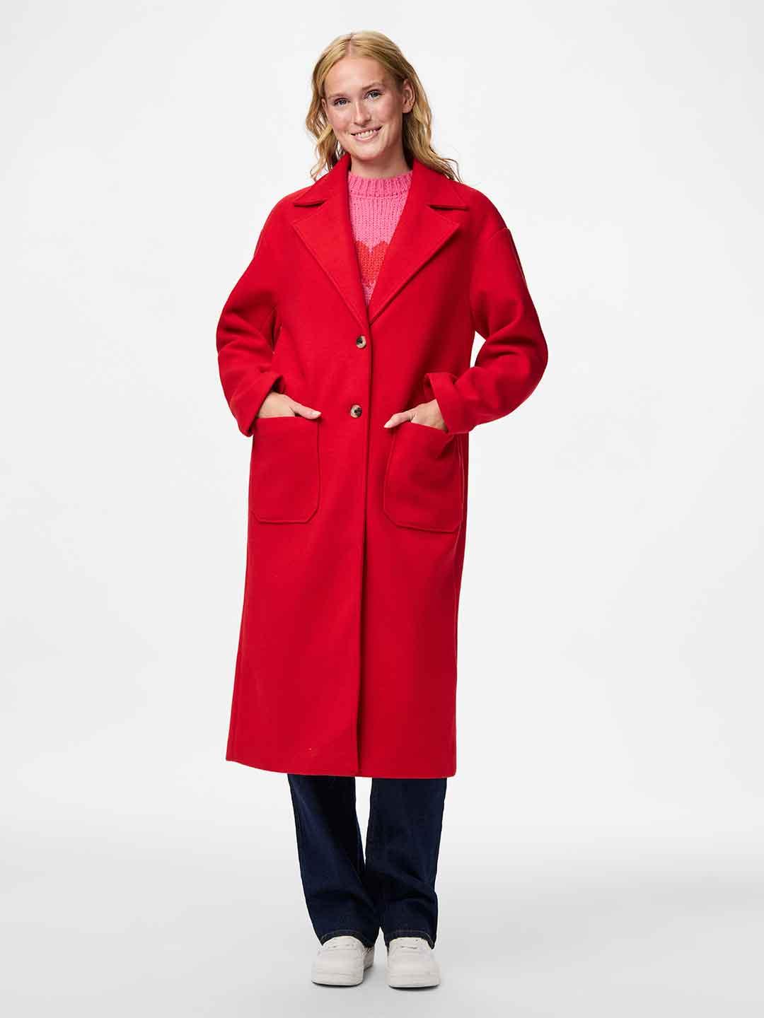 Pieces cappotto rosso lungo