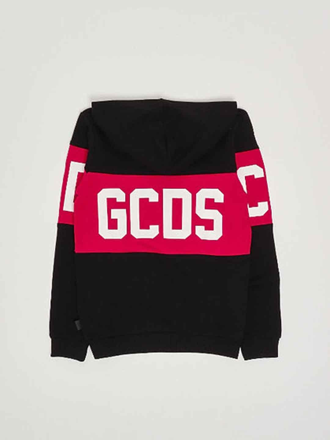GCDS felpa kids nero con cappuccio e banda logo