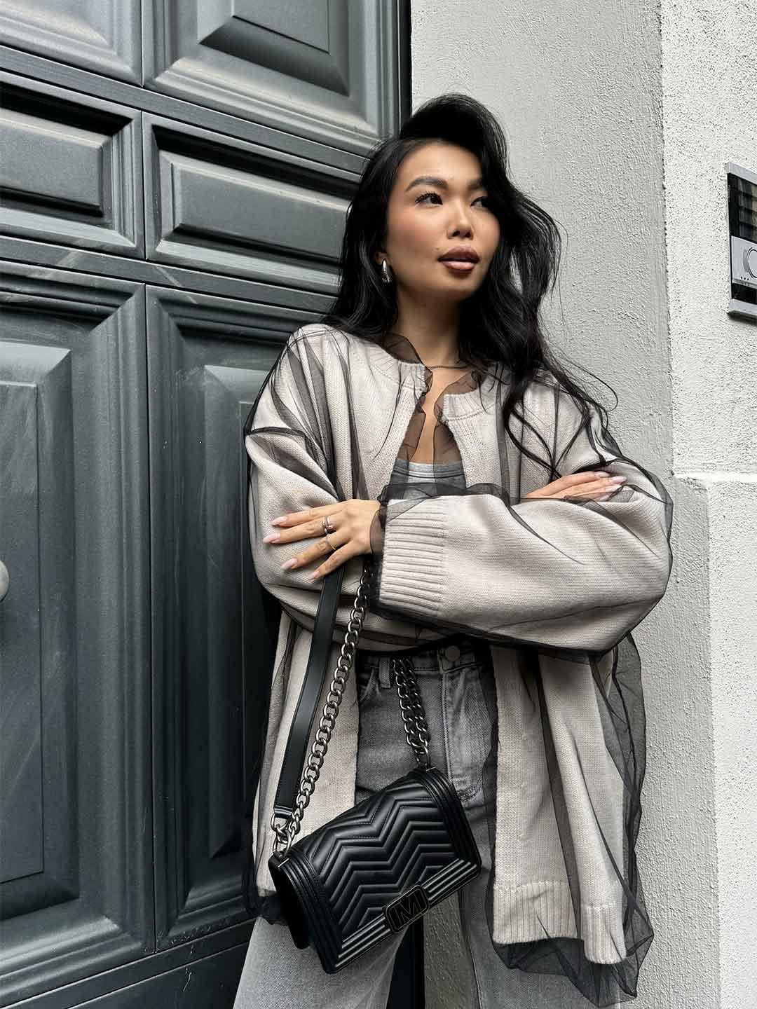 Tensione In cardigan panna con tulle