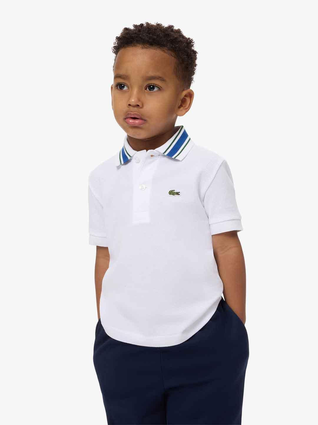Lacoste t-shirt kids bianco con colletto blu