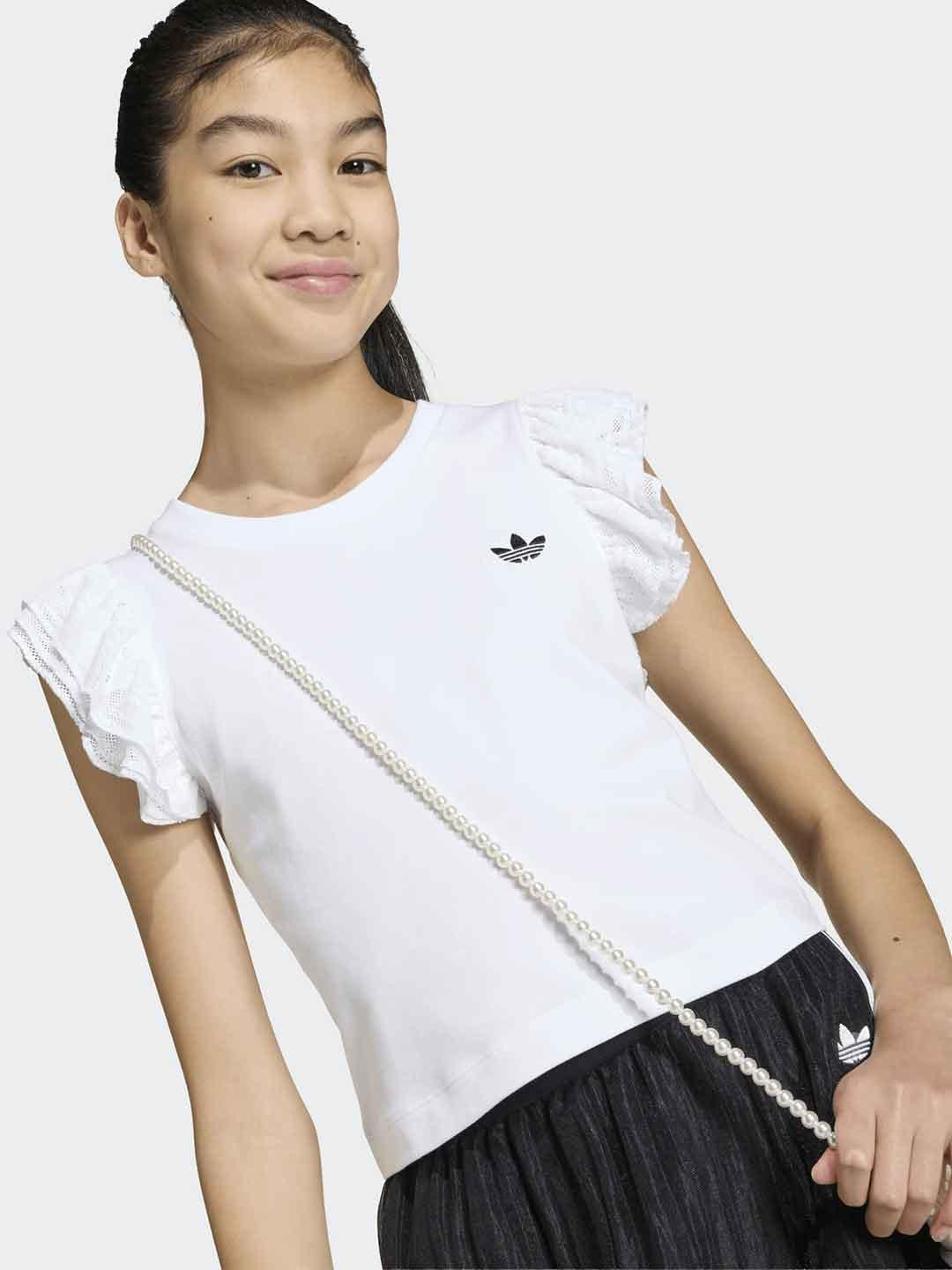 Adidas t-shirt kids bianco con volant in pizzo