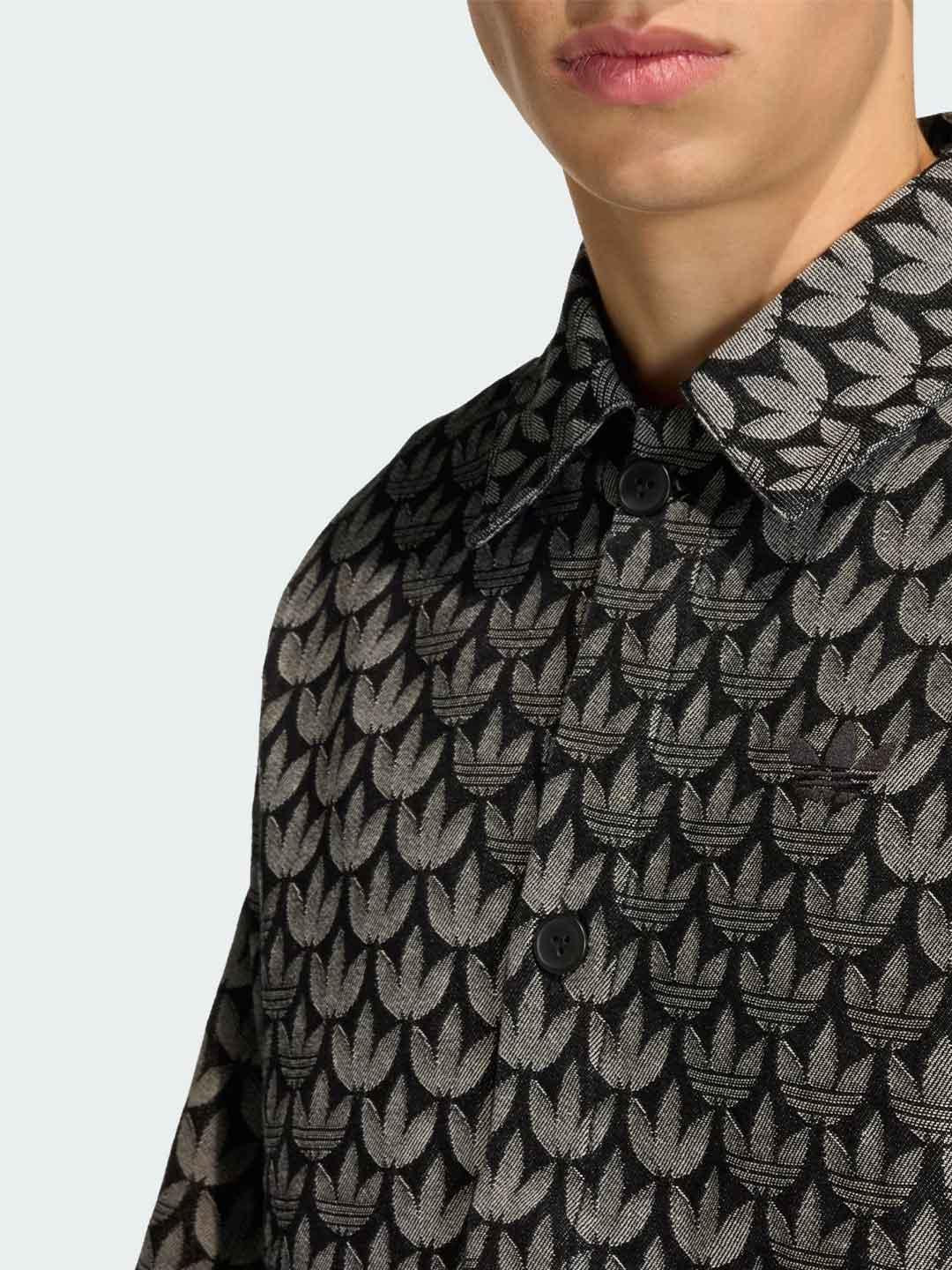 Adidas camicia nero in denim multilogo