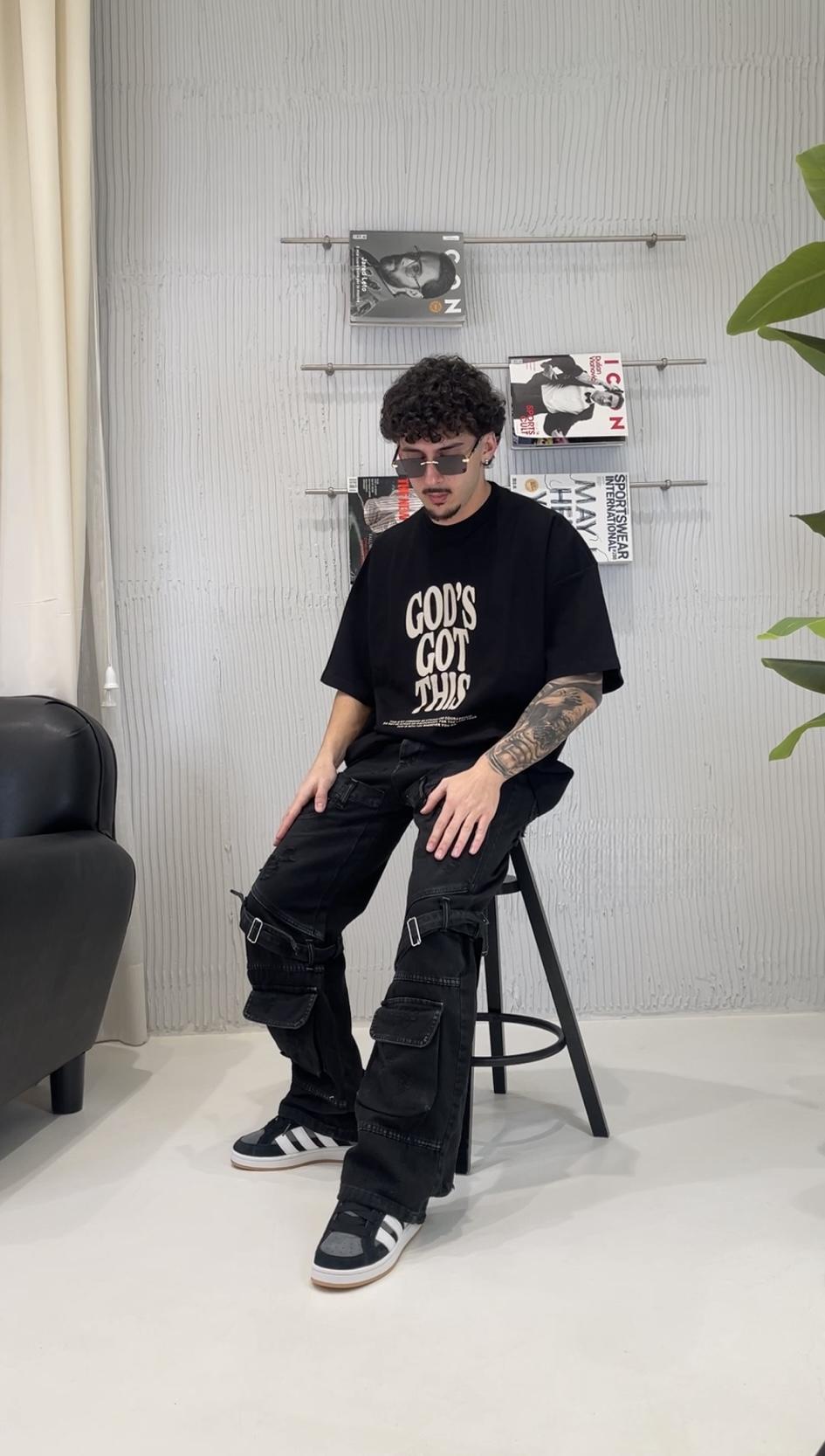 Cianotic jeans nero baggy con tasconi