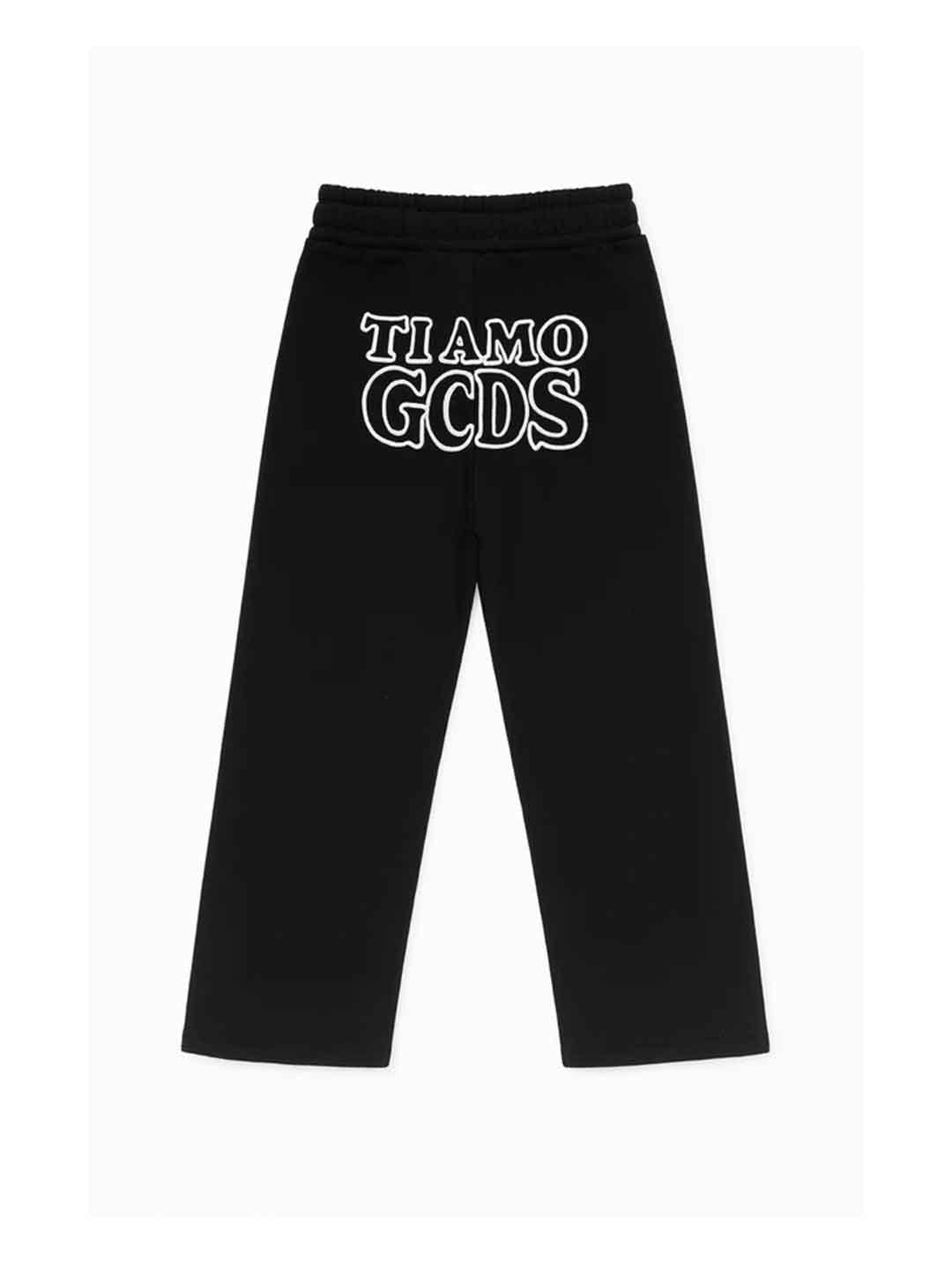 GCDS pantale kids nero con logo glitter