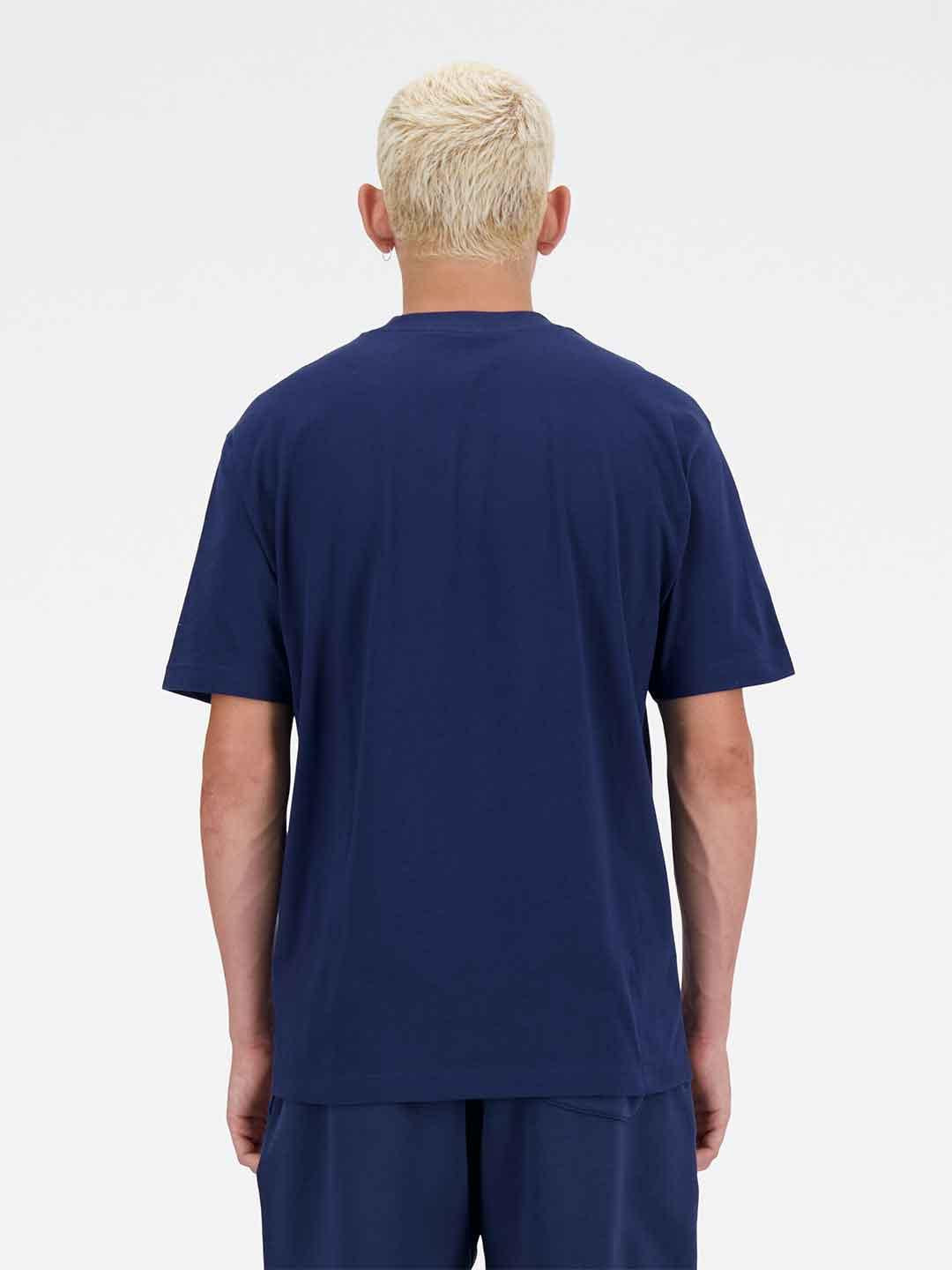 New Balance t-shirt blu con logo bianco