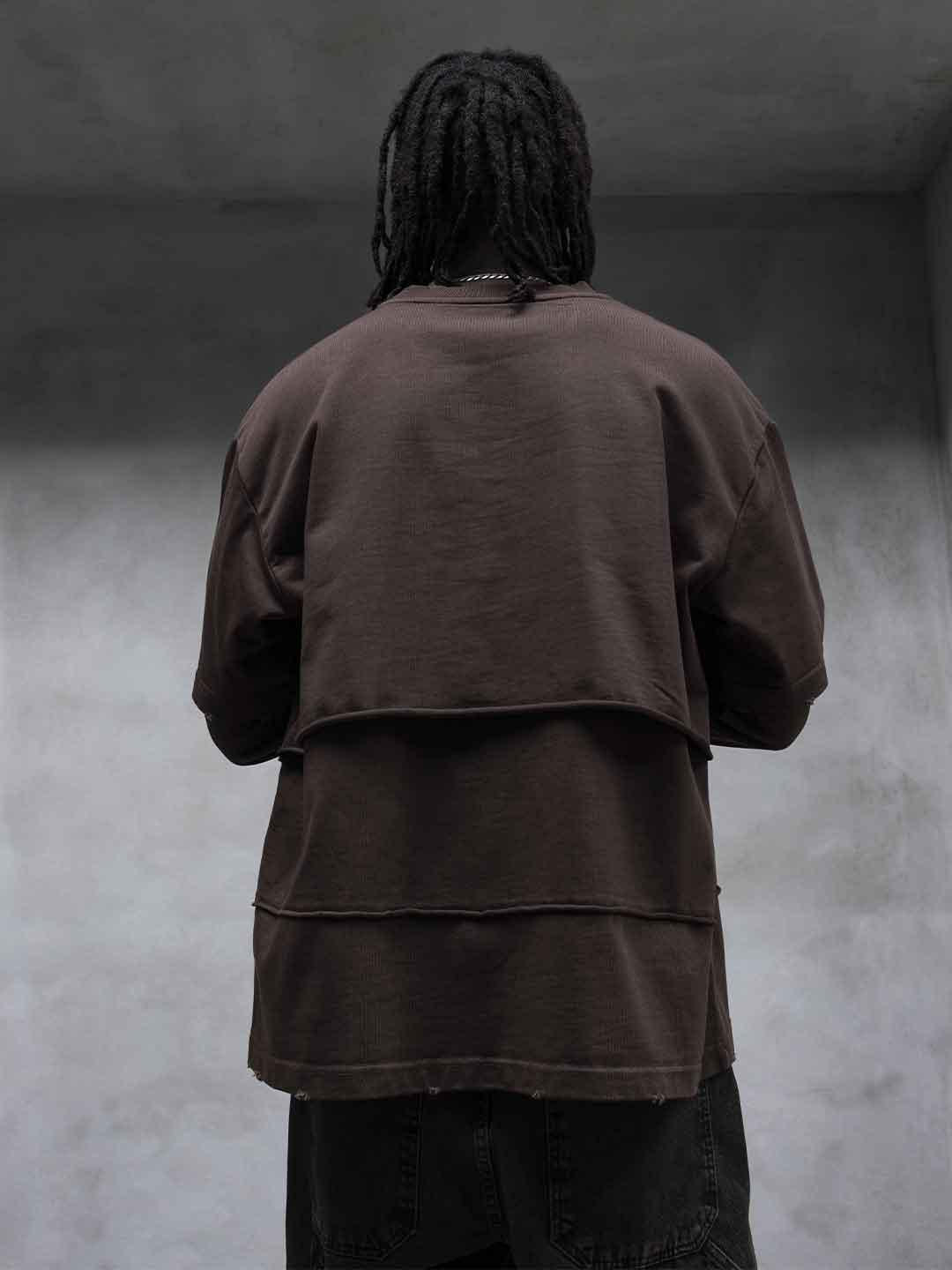 Black Island t-shirt marrone doppia manica