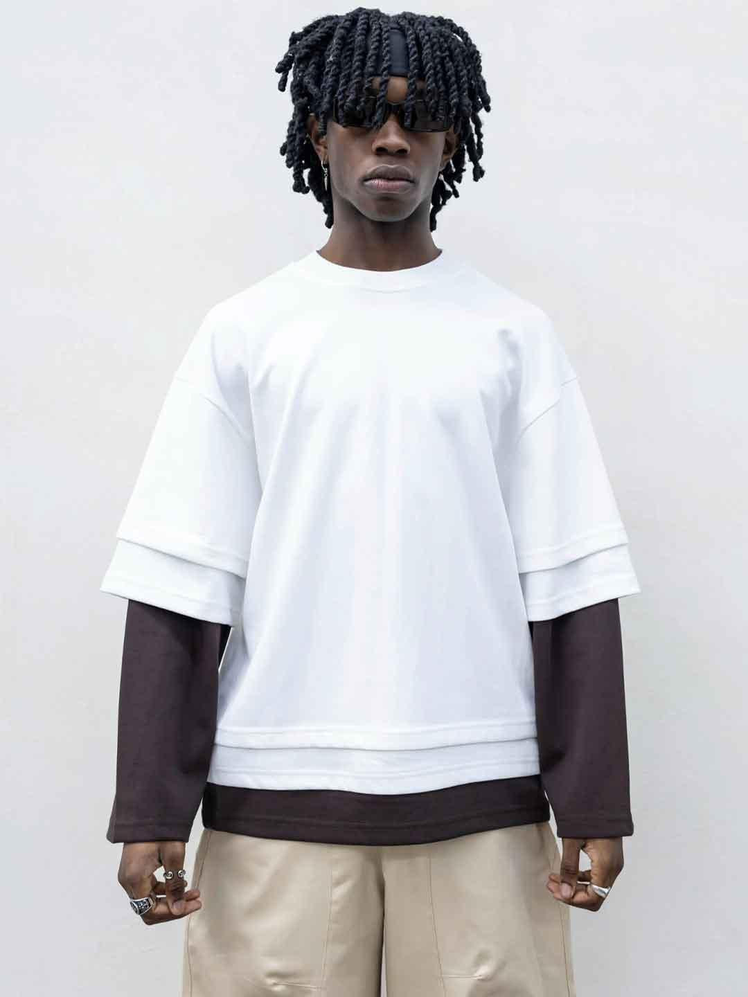 Present Day Long Triple t-shirt bianco e marrone