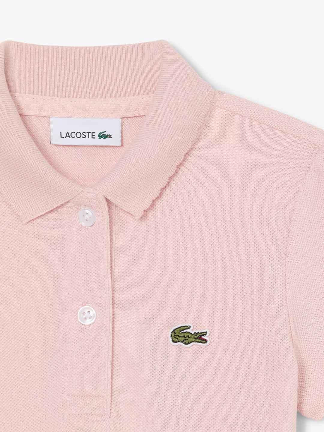 Lacoste t-shirt kids rosa con colletto ondulato