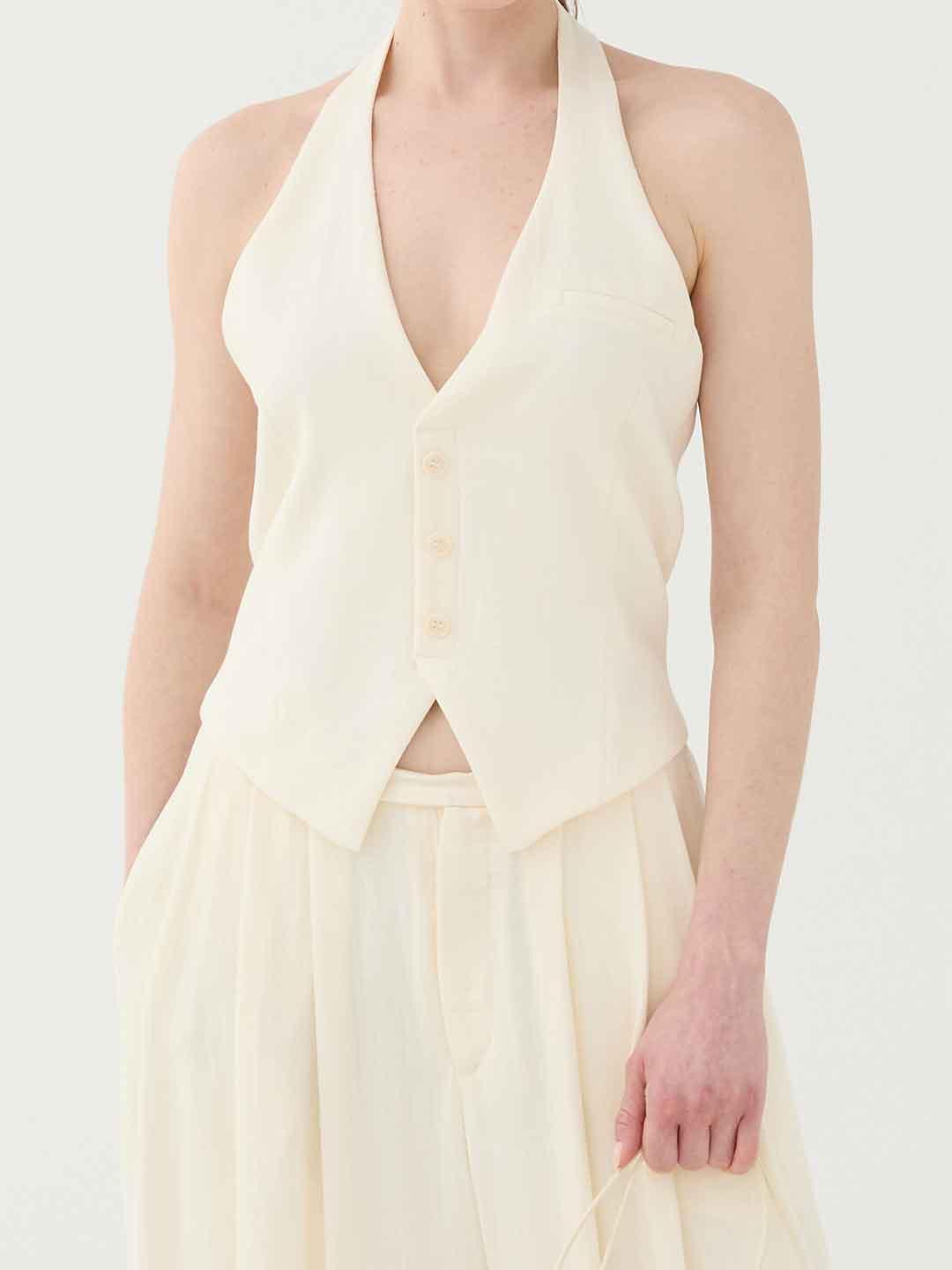 Eleh top panna con scollo a V e bottoni