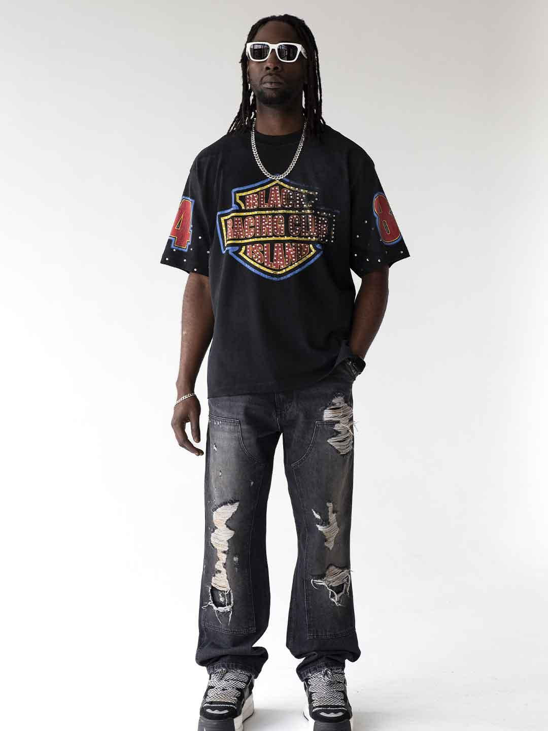 Black Island t-shirt nero con strass