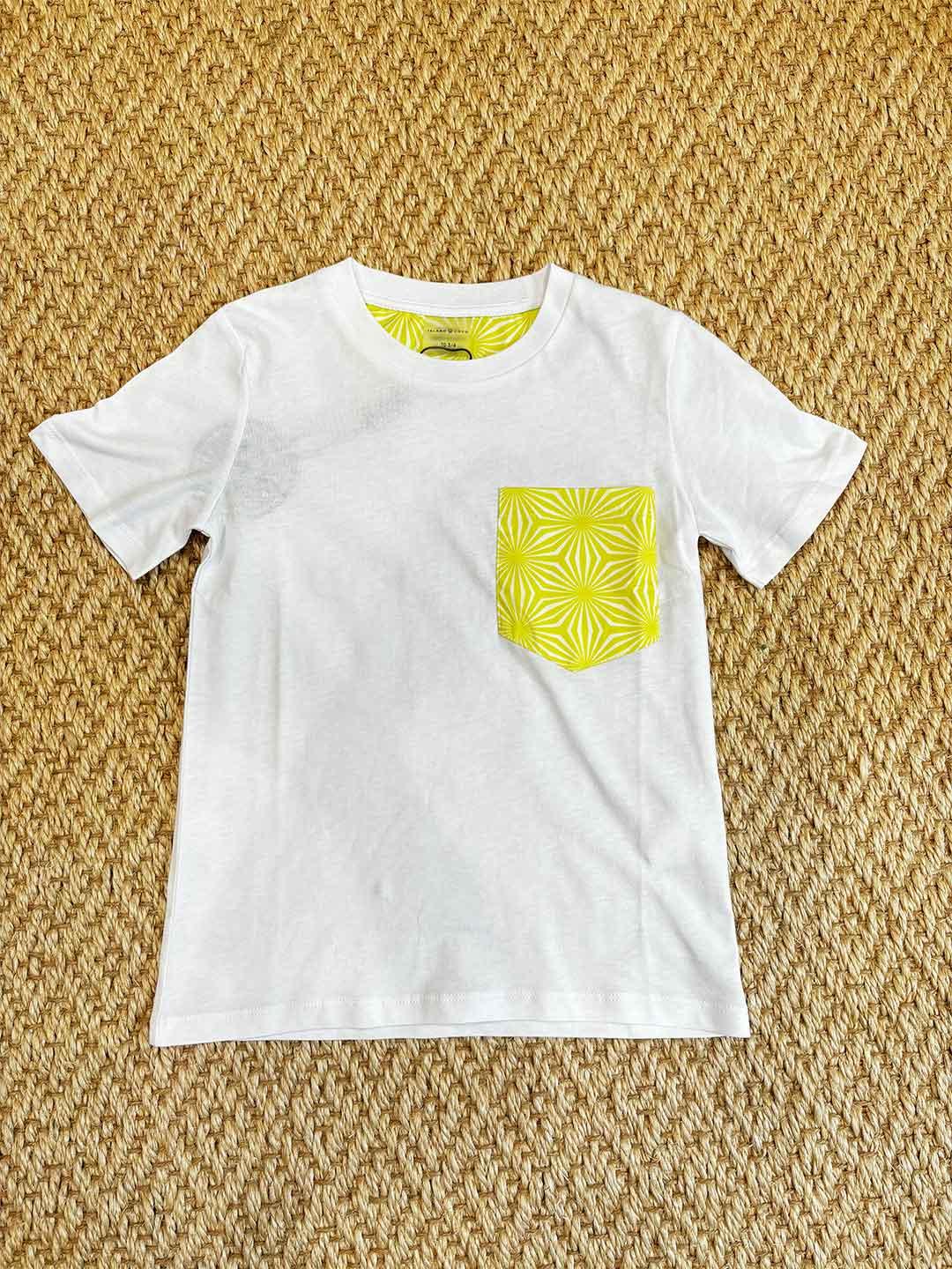 Island Coco t-shirt kids bianco con taschino giallo