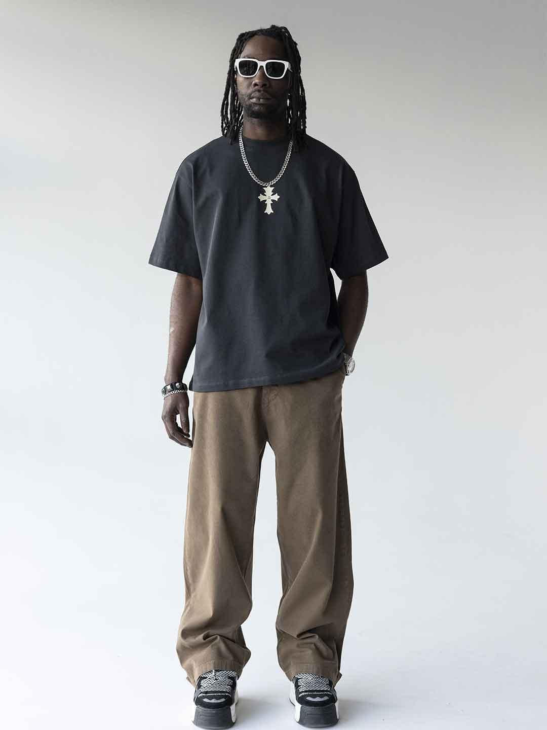Black Island t-shirt grigio con croce <BR/>