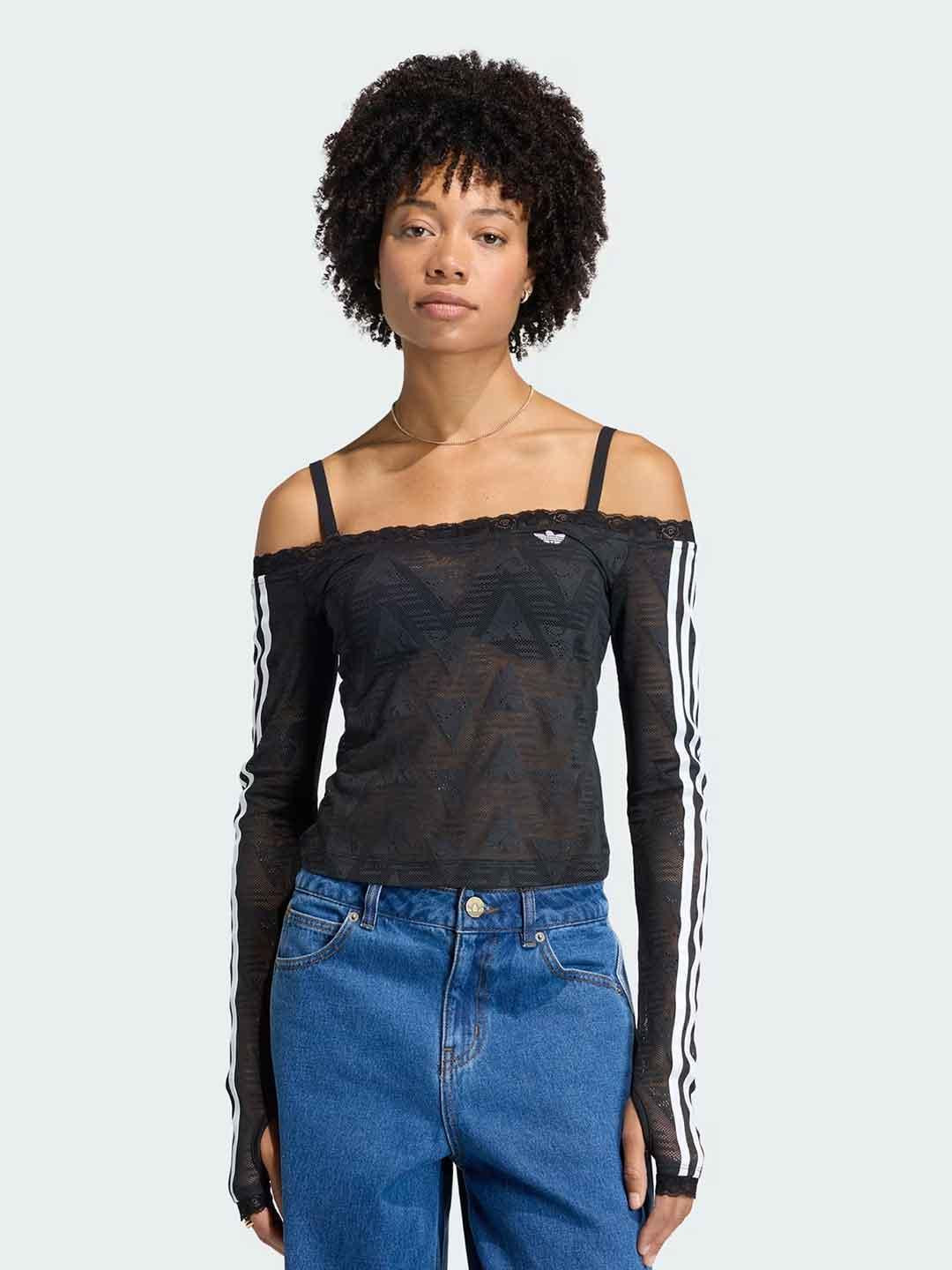 Adidas t-shirt nero in pizzo