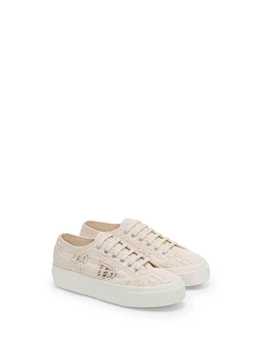 Superga sneakers panna in crochet platform