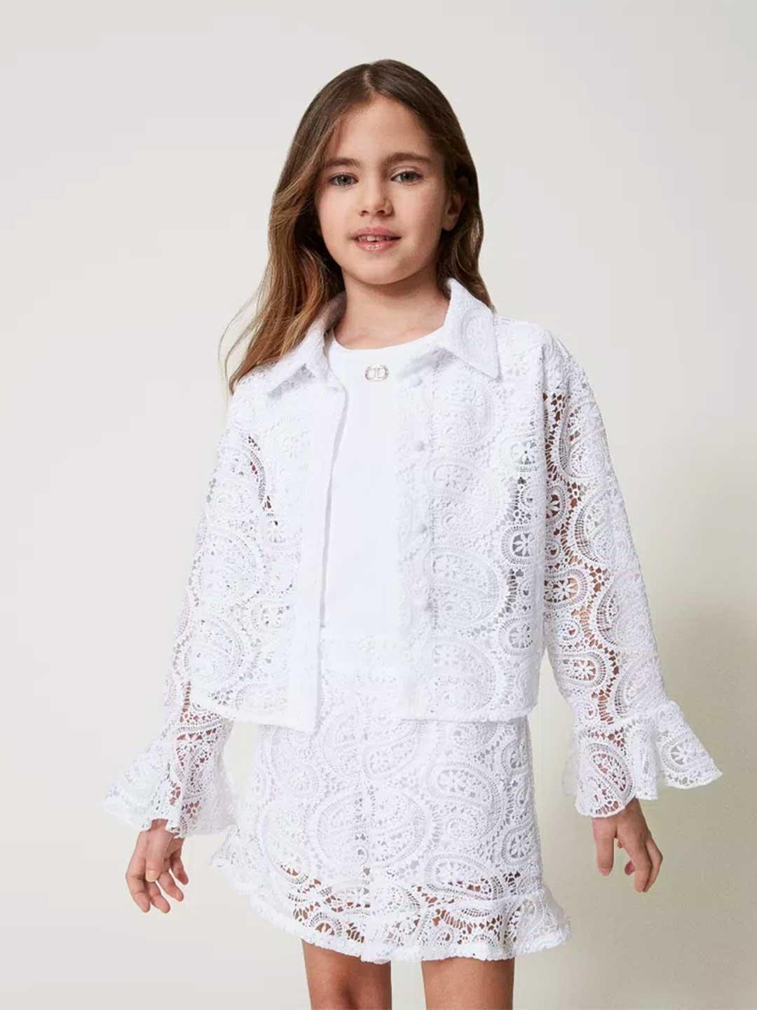 Twinset camicia kids bianco in pizzo