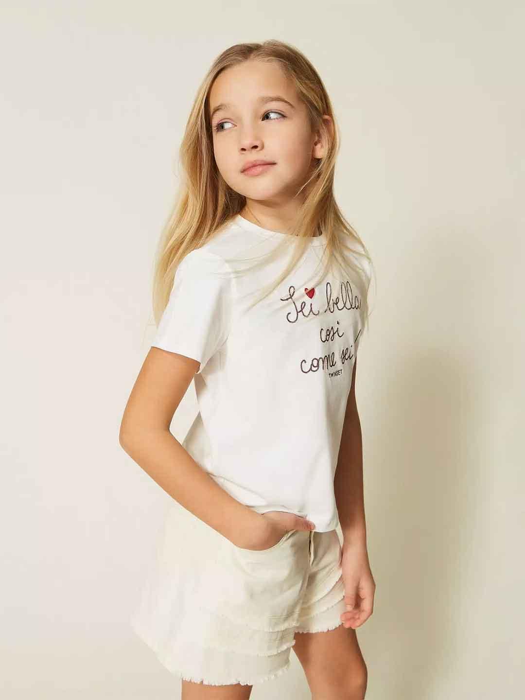 Twinset t-shirt kids bianco con ricamo