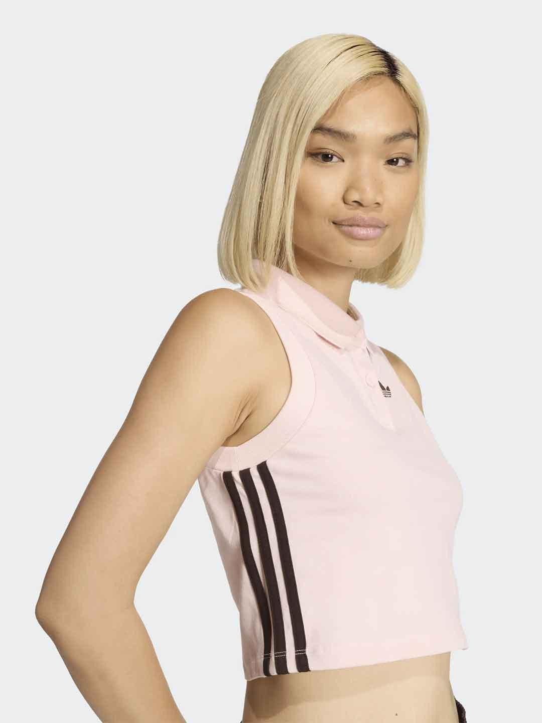 Adidas polo rosa con bande nere
