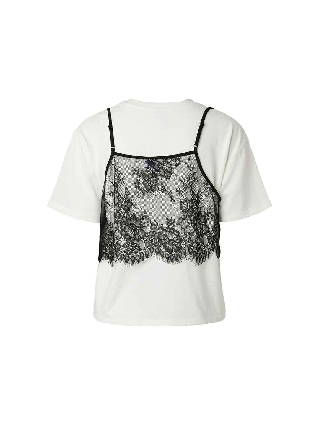 Pieces t-shirt bianco con canotta in pizzo nero