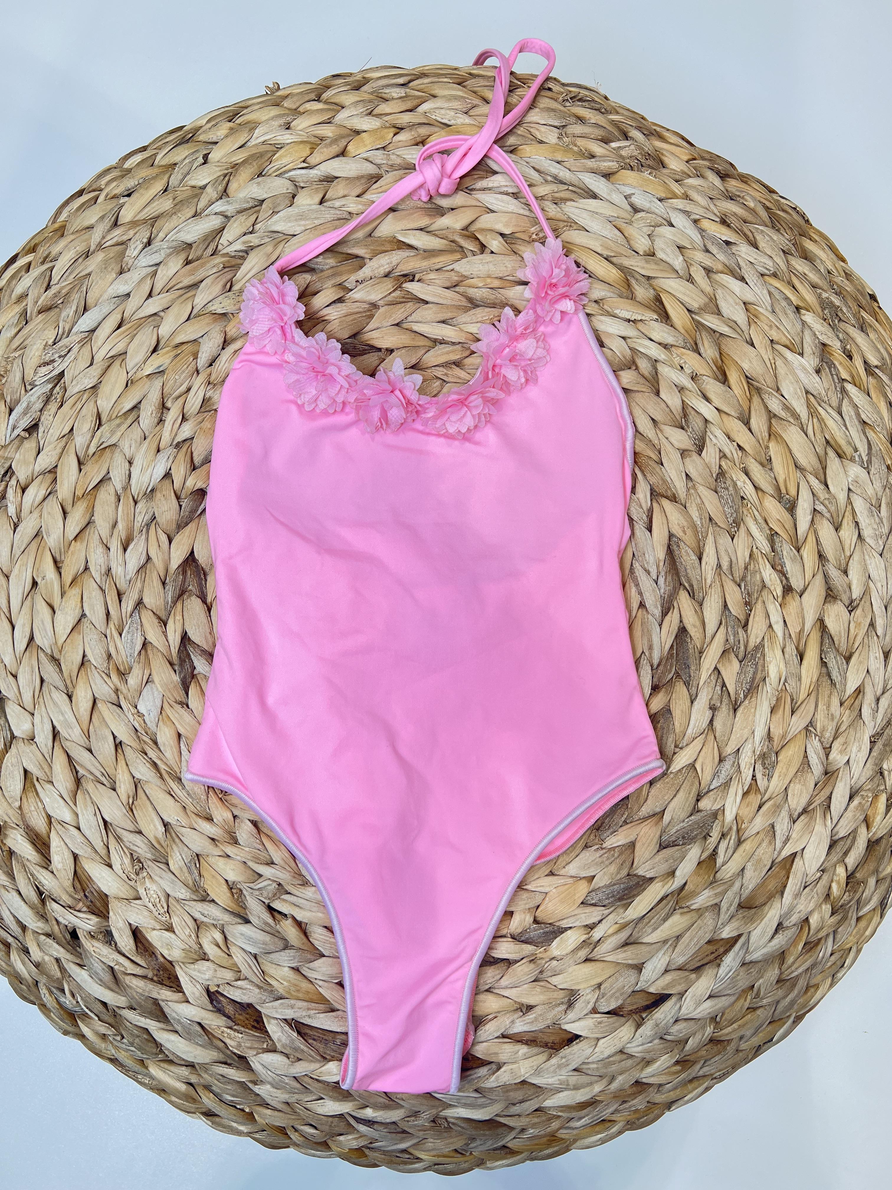 Island Coco costume kids rosa intero con fiorellini