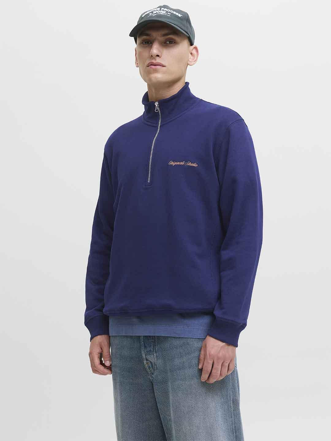 Jack & Jones felpa blu con metà zip