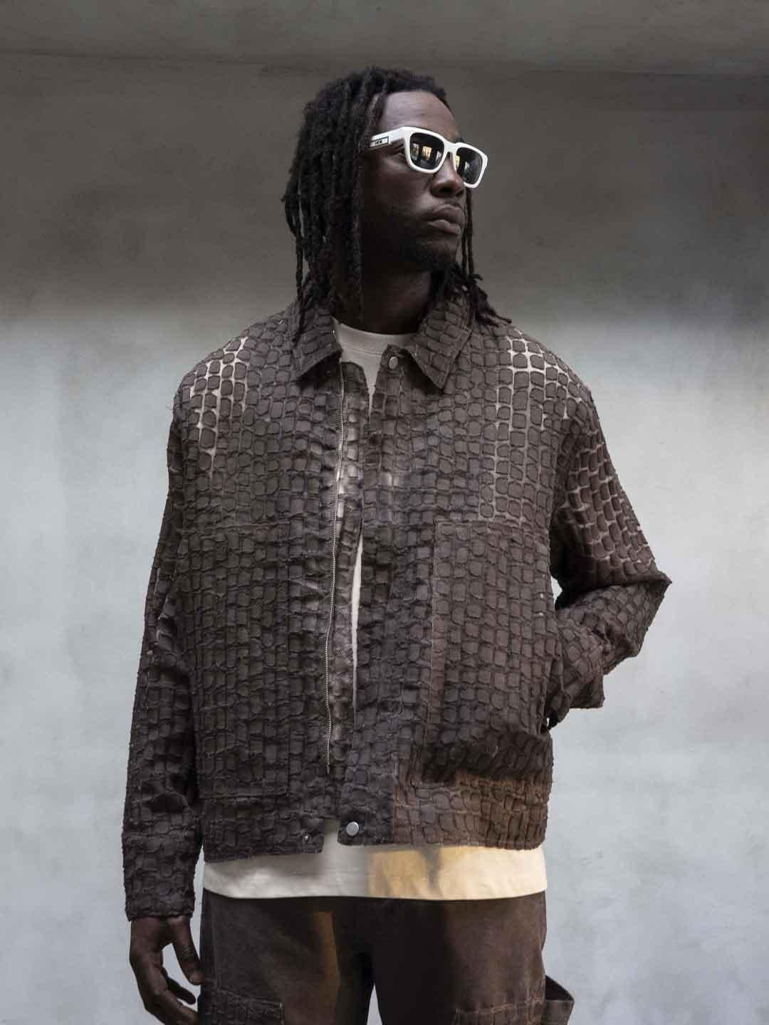 Black Island camicia marrone fantasia geometrica