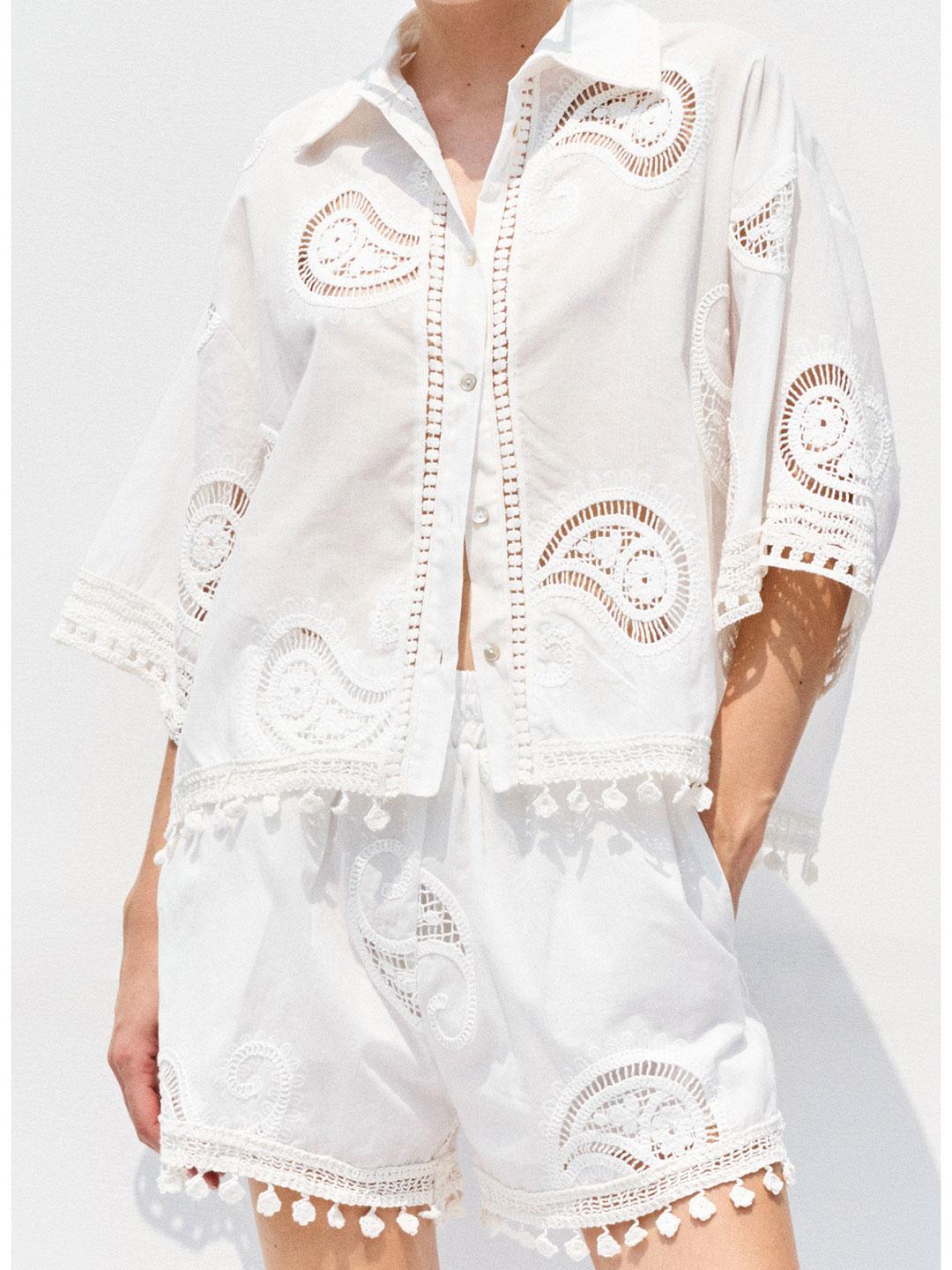 Lumina camicia bianco in crochet
