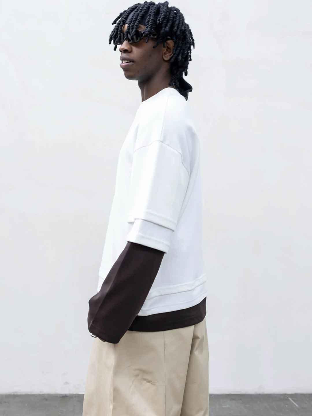 Present Day Long Triple t-shirt bianco e marrone