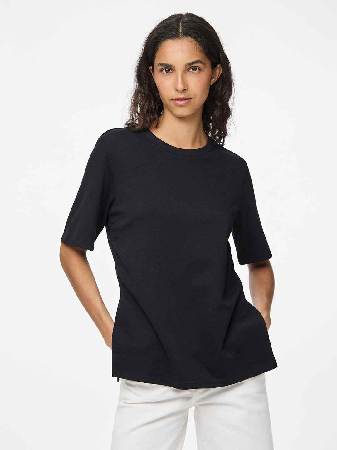 Pieces t-shirt nero con spacchi ai lati