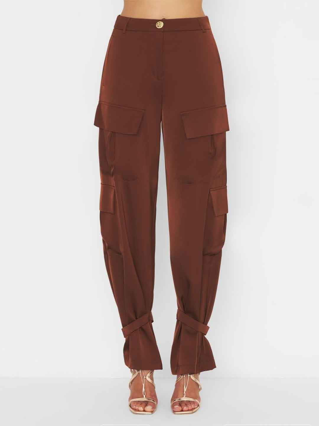 Silence pantalone marrone cargo in raso
