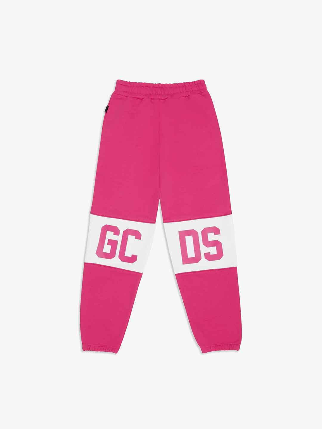 GCDS pantaloni kids rosa con banda logo